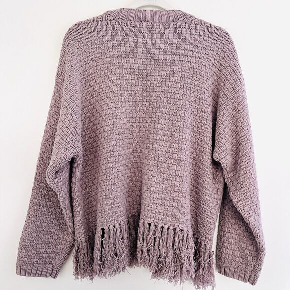 Beyond the Radar Purple Tight Knit Fringed Cozy Fall / Winter Sweater ~ Large - Picture 6 of 9